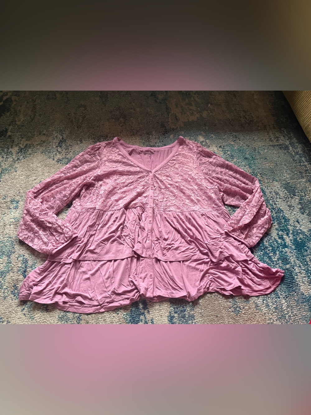 Women’s Lace-Detail Pink Button-Front Top